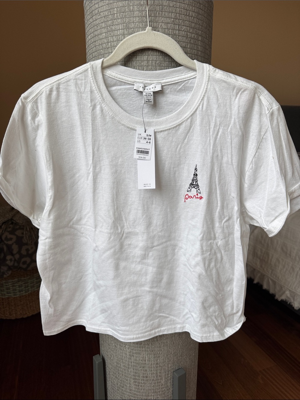 Topshop White Tee with Red Eiffel Embroidery